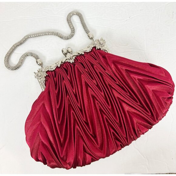 Vintage Y2K Cache Red Pleated Kisslock Mini Handbag Purse Formal Women's - Picture 1 of 5